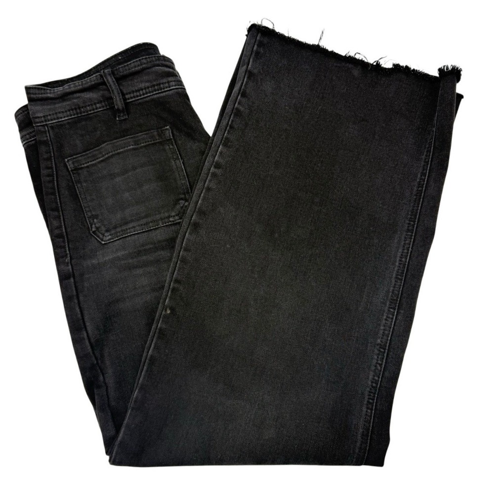 OAT Wide Leg High Waist Patch Pocket Jeans‎ Womens 8/29 Black Raw Hem Utility - Picture 2 of 8